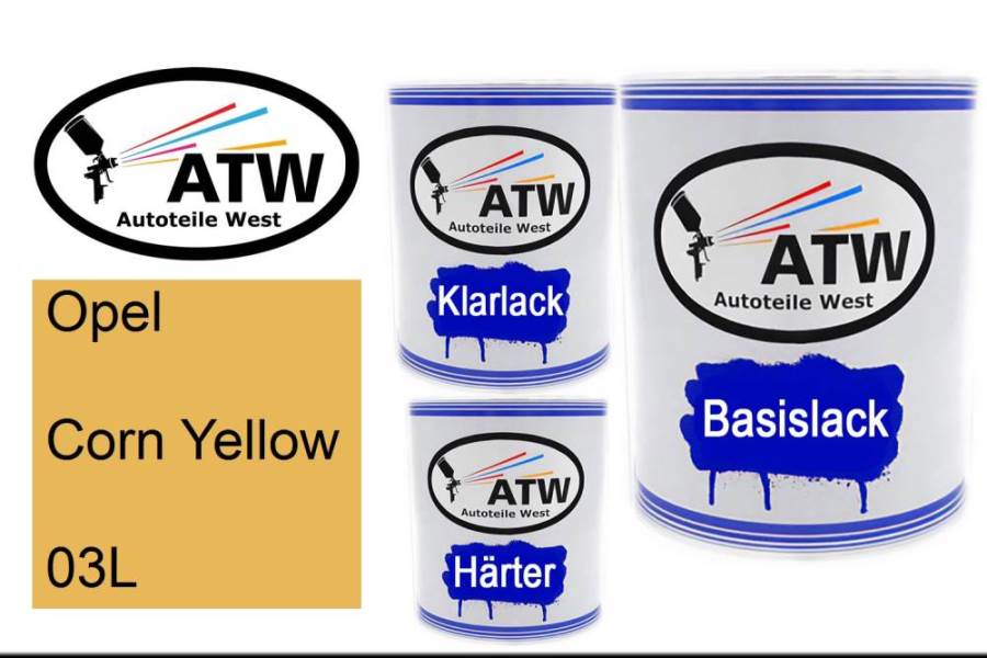 Opel, Corn Yellow, 03L: 1L Lackdose + 1L Klarlack + 500ml Härter - Set, von ATW Autoteile West.